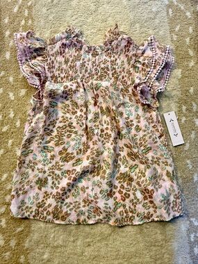 Nanette Lepore Smocked Flutter Sleeve Lilac/Quartz Floral Top - Women’s Sz XS